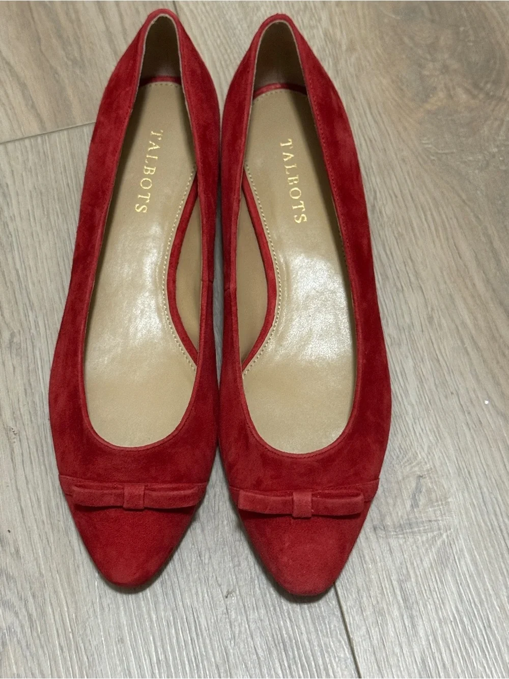 Talbots Vibrant Red Suede Edison Bow-Detail Women's Flats Sz. 10M - Picture 3 of 7